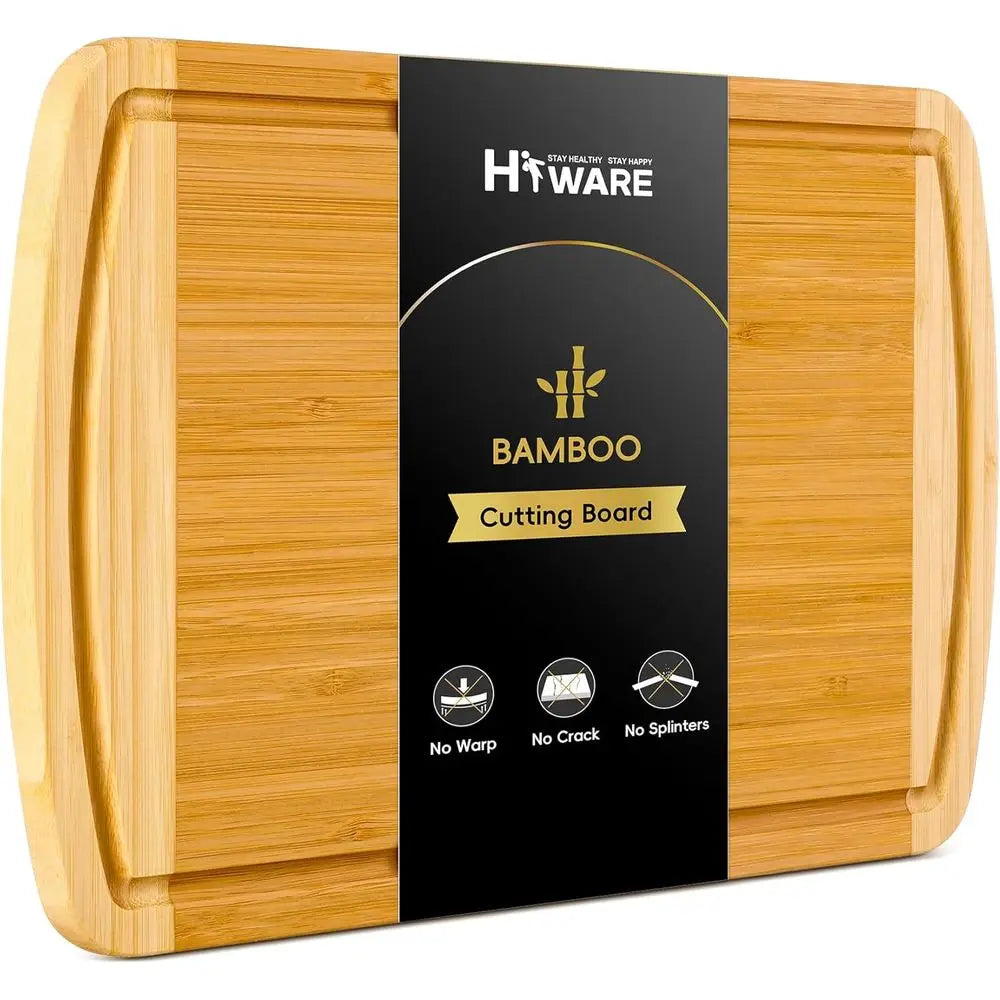 Organic Bamboo Cutting Board Set With Juice Groove And Handles