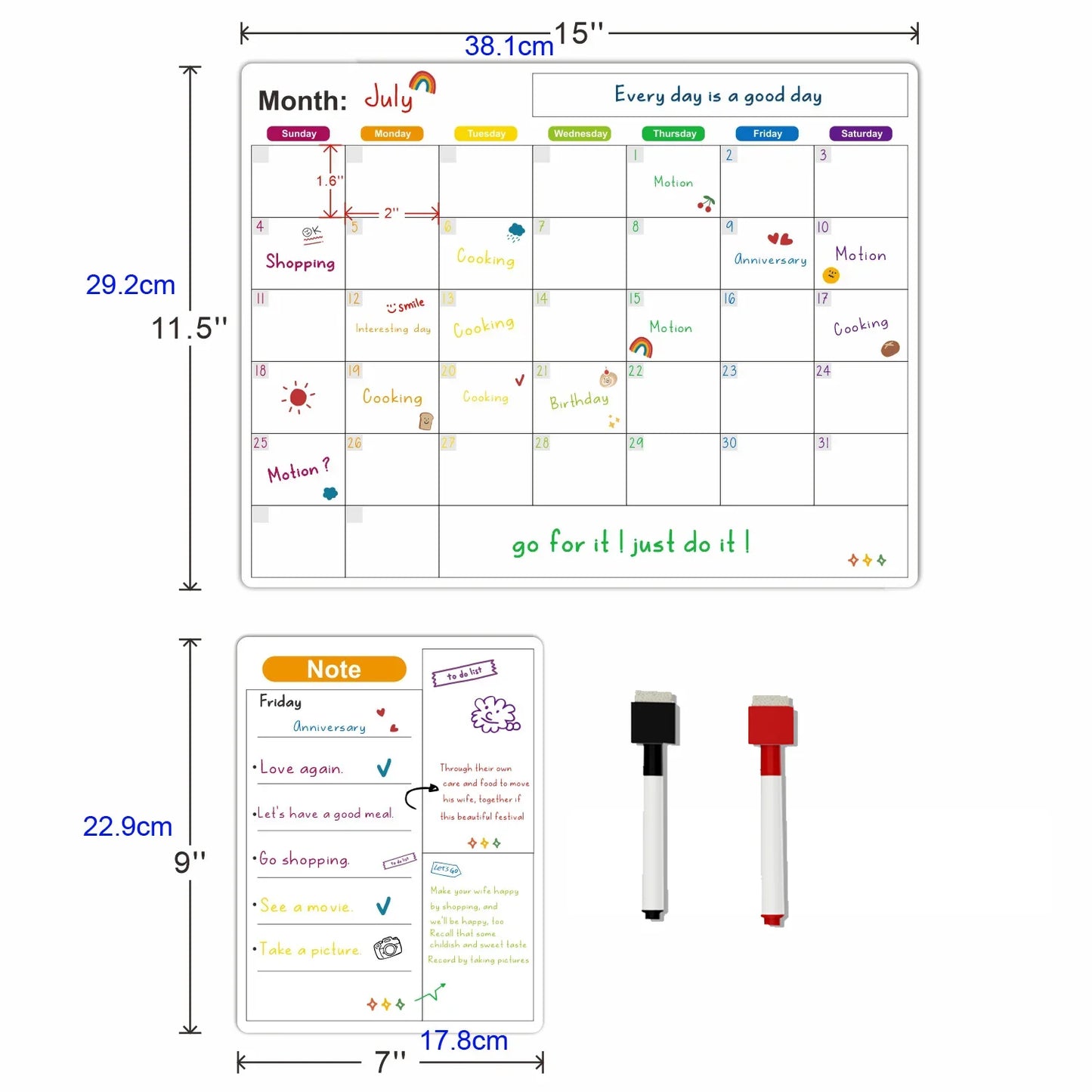 Magnetic Fridge Calendar Whiteboard Planner With Dry Erase Surface