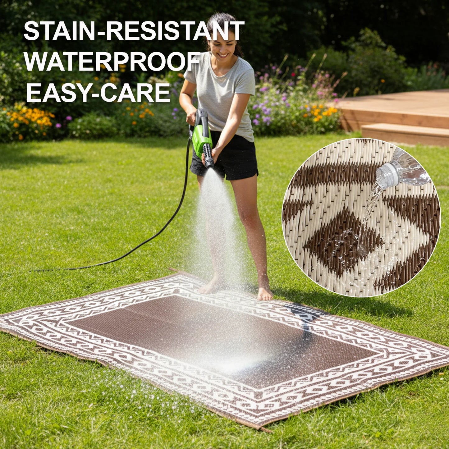 Outdoor Patio Rug Reversible Polypropylene Straw Kilim