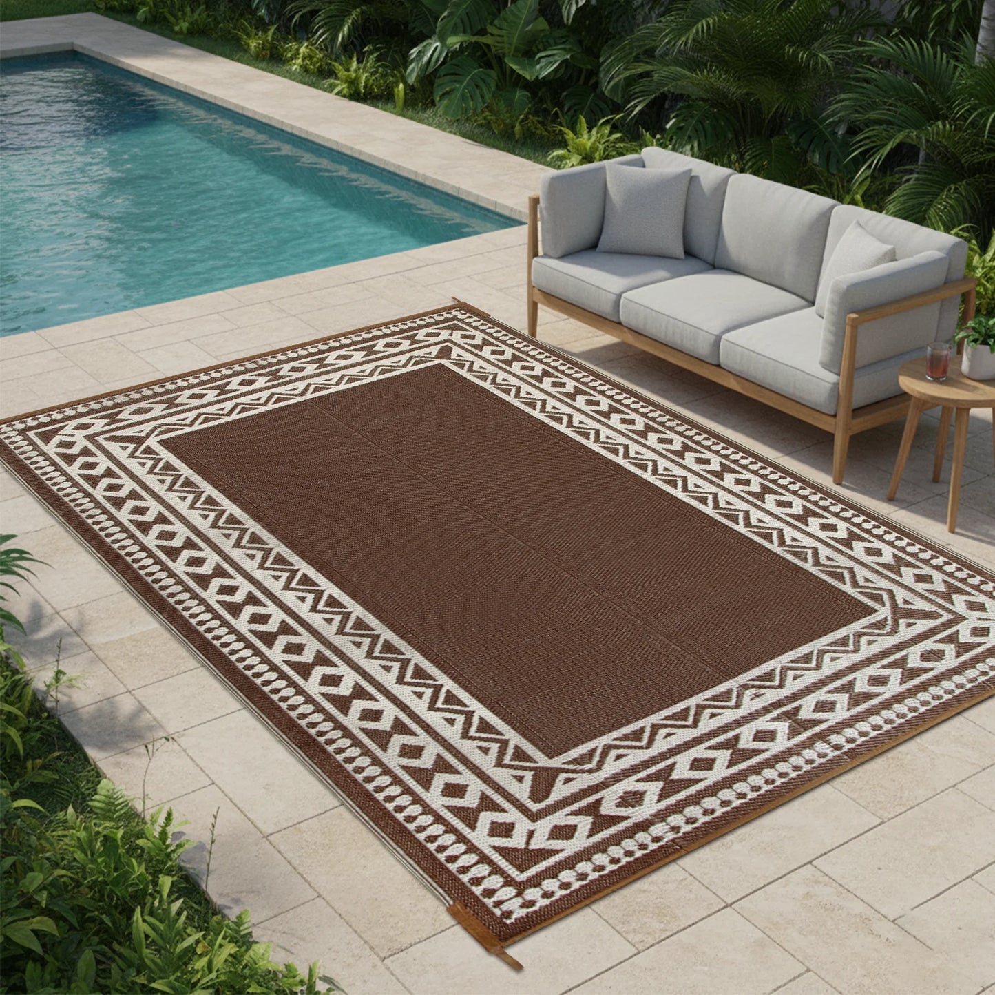 Outdoor Patio Rug Reversible Polypropylene Straw Kilim
