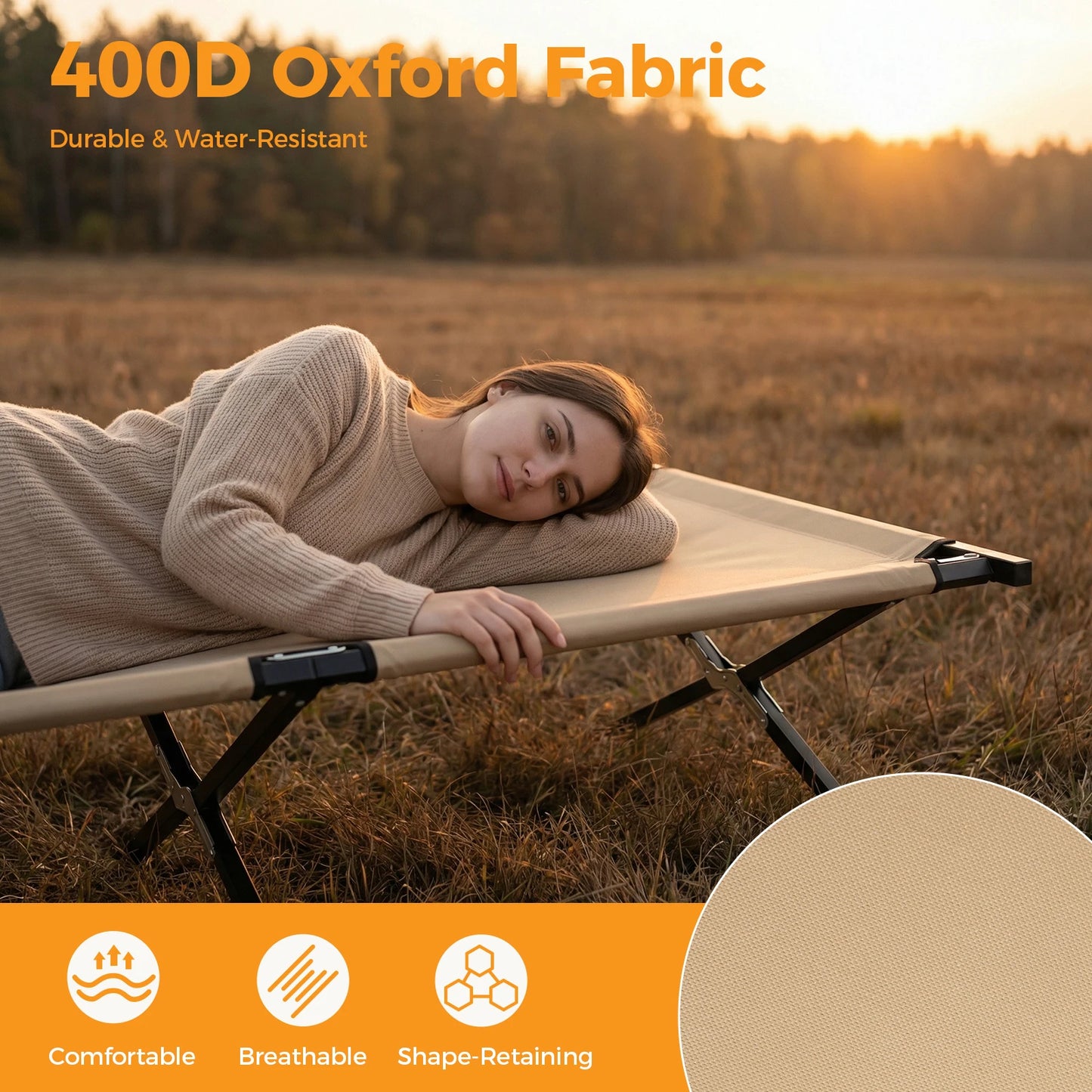 Folding Camping Bed 300 LBS Capacity Cot Lounge read fishing 73' X 36' Cot Sturdy Frame for Outdoor extra Bed