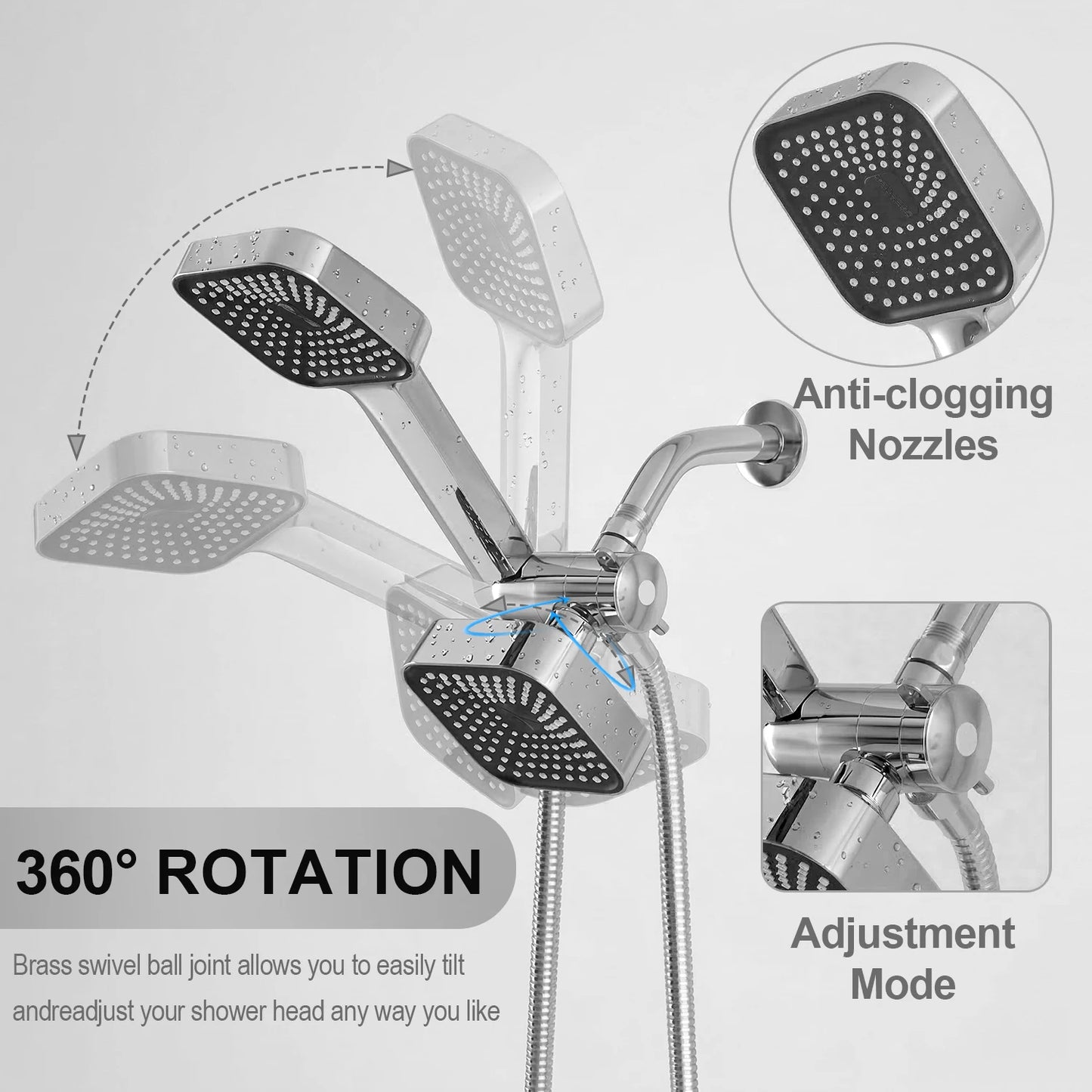 Square Shower Head Kit With Wall Bracket And ThreeWay Diverter