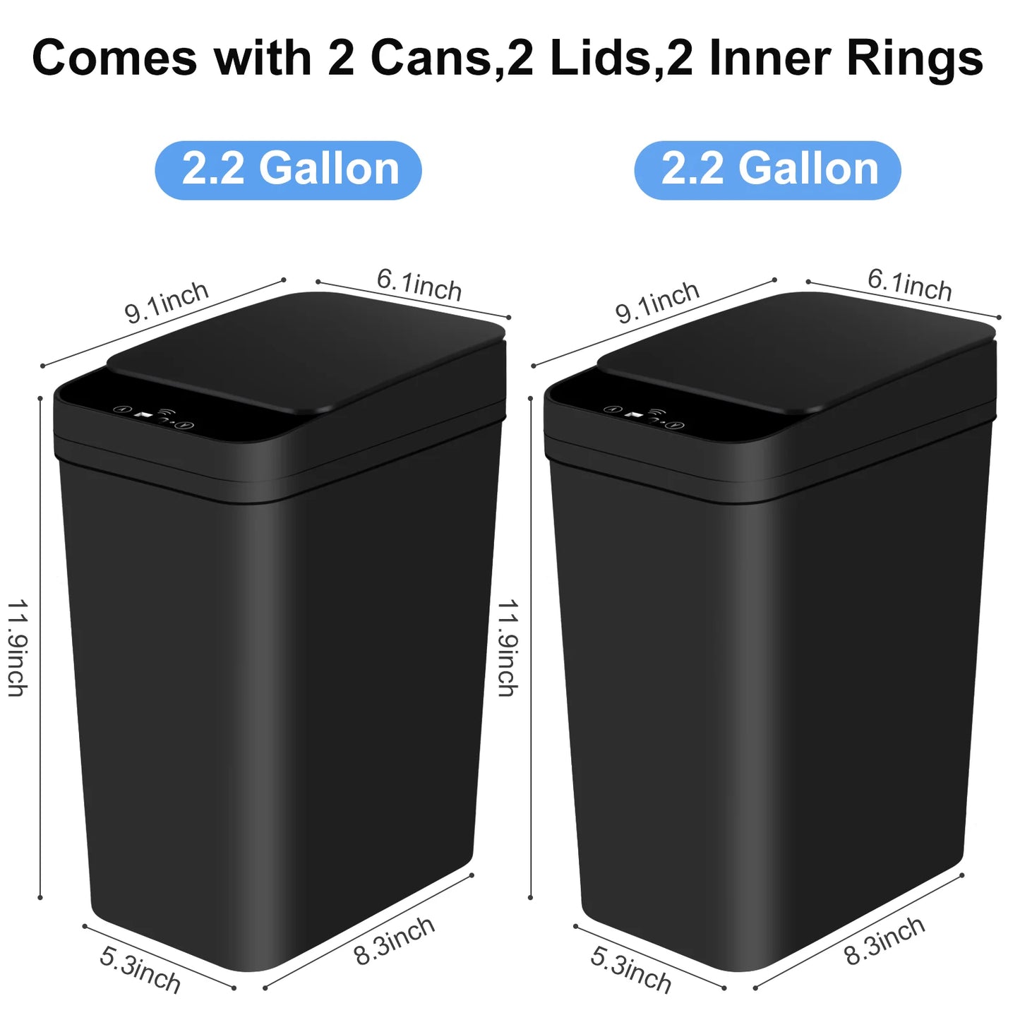 2-Pack Touchless Motion Sensor Trash Cans Slim Design