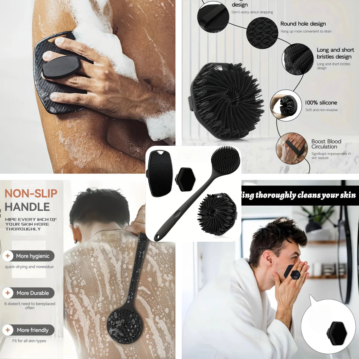 Four Piece Silicone Bath Brush Set With Soft Handles