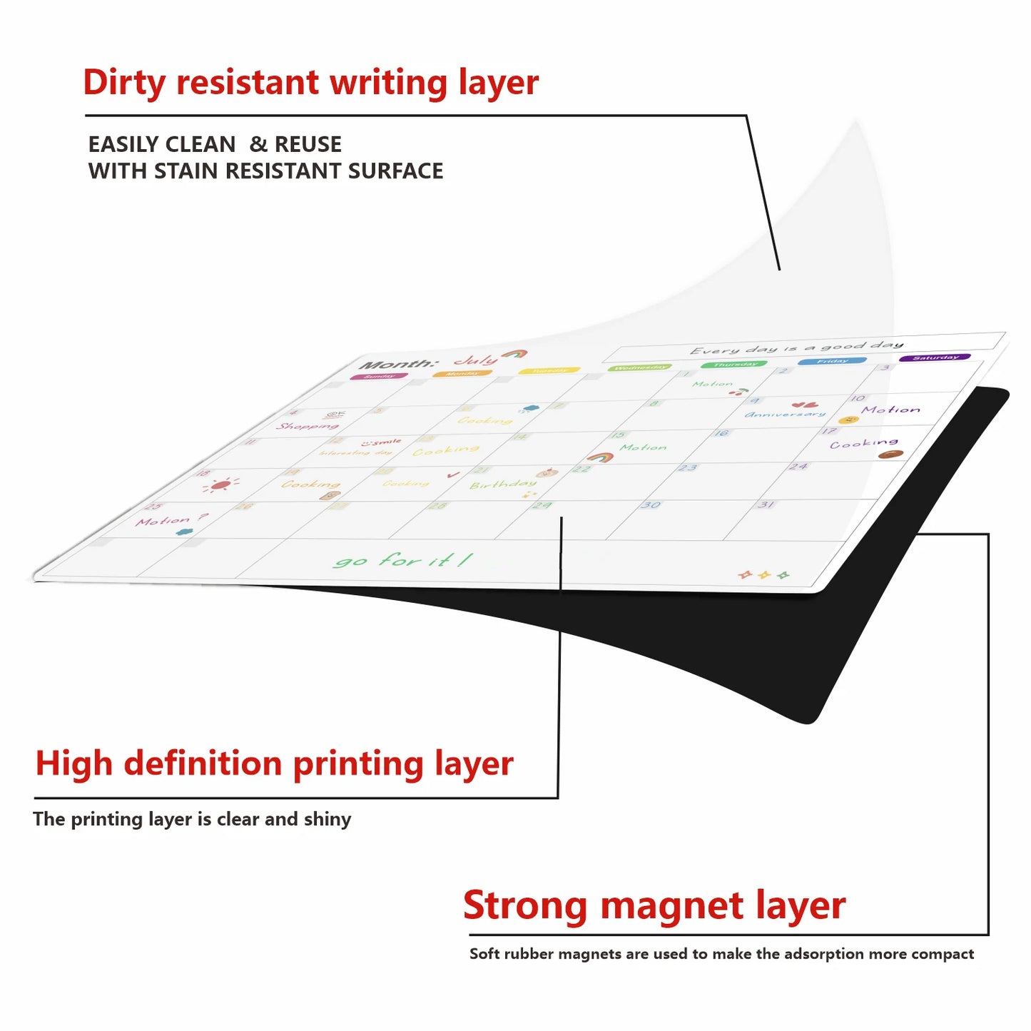 Magnetic Fridge Calendar Whiteboard Planner With Dry Erase Surface