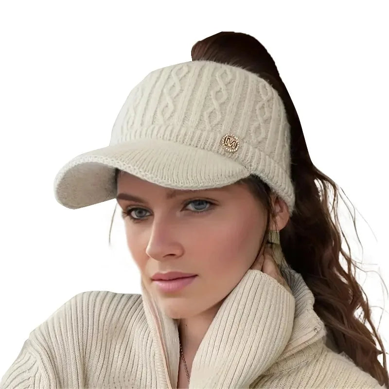 Winter Woolen Beanie For Women With Ponytail Opening