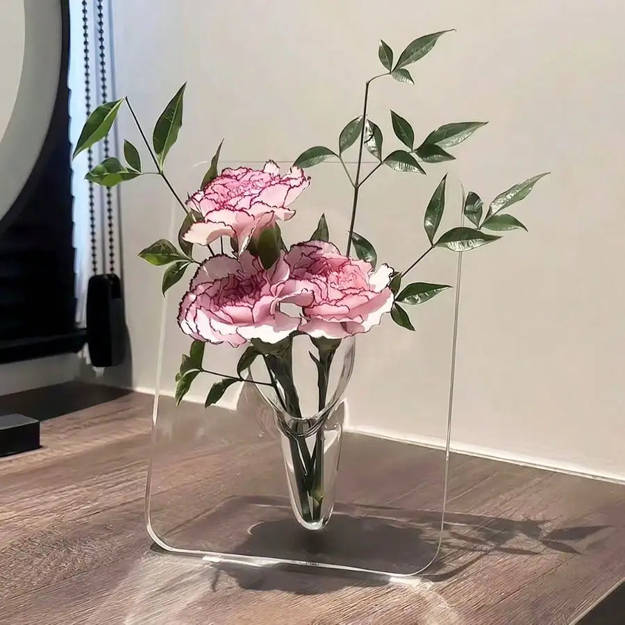 Frame Flower Vase Clear Acrylic Modern Home Decor Desktop Vase