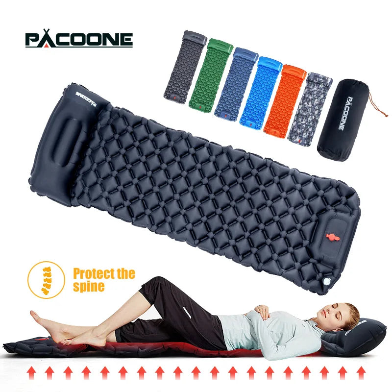 Pacoone Outdoor Sleeping Pad Camping Inflatable Mattress Built-In Pump