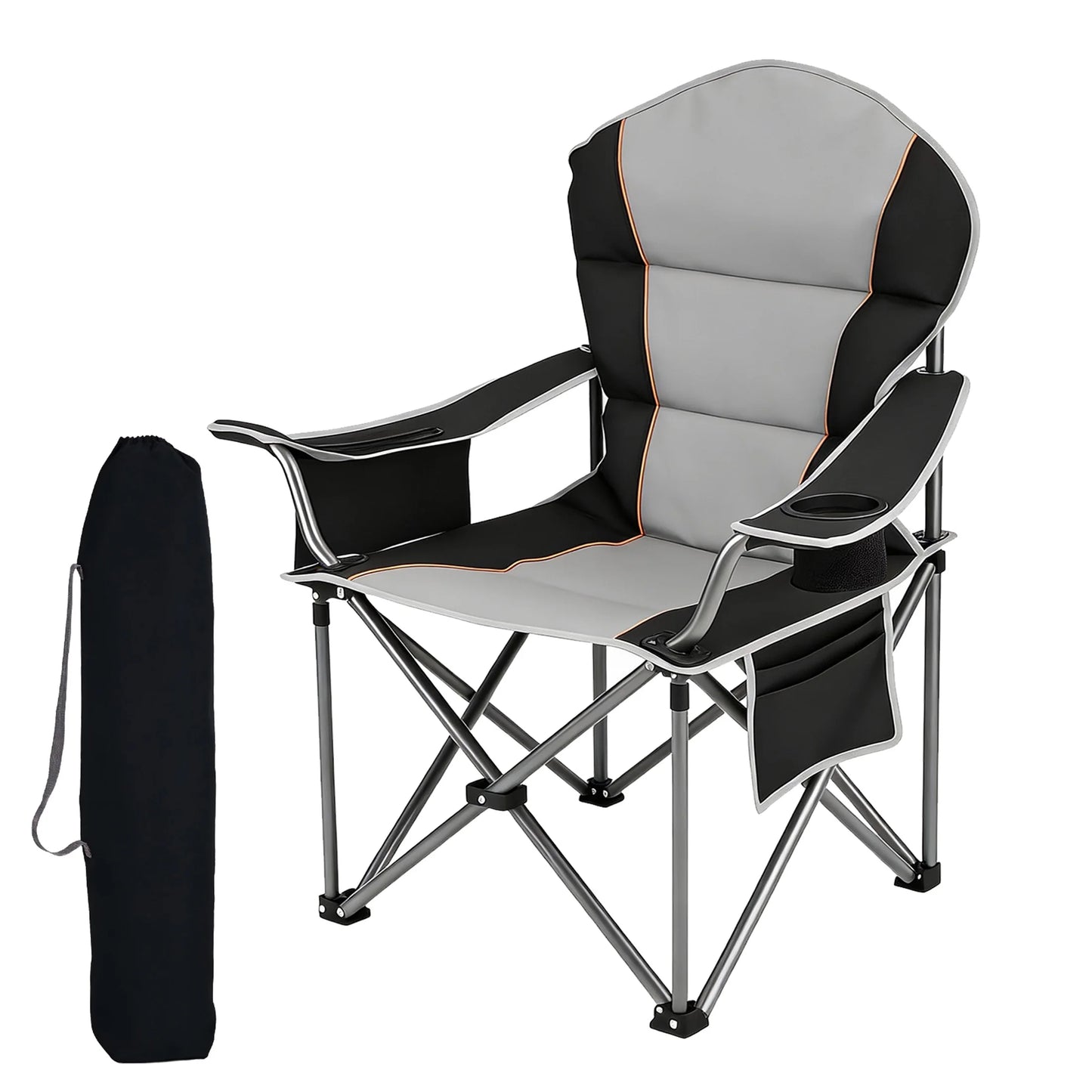 Outdoor Folding Camping Chair With Cup Holder And Cooler Bag