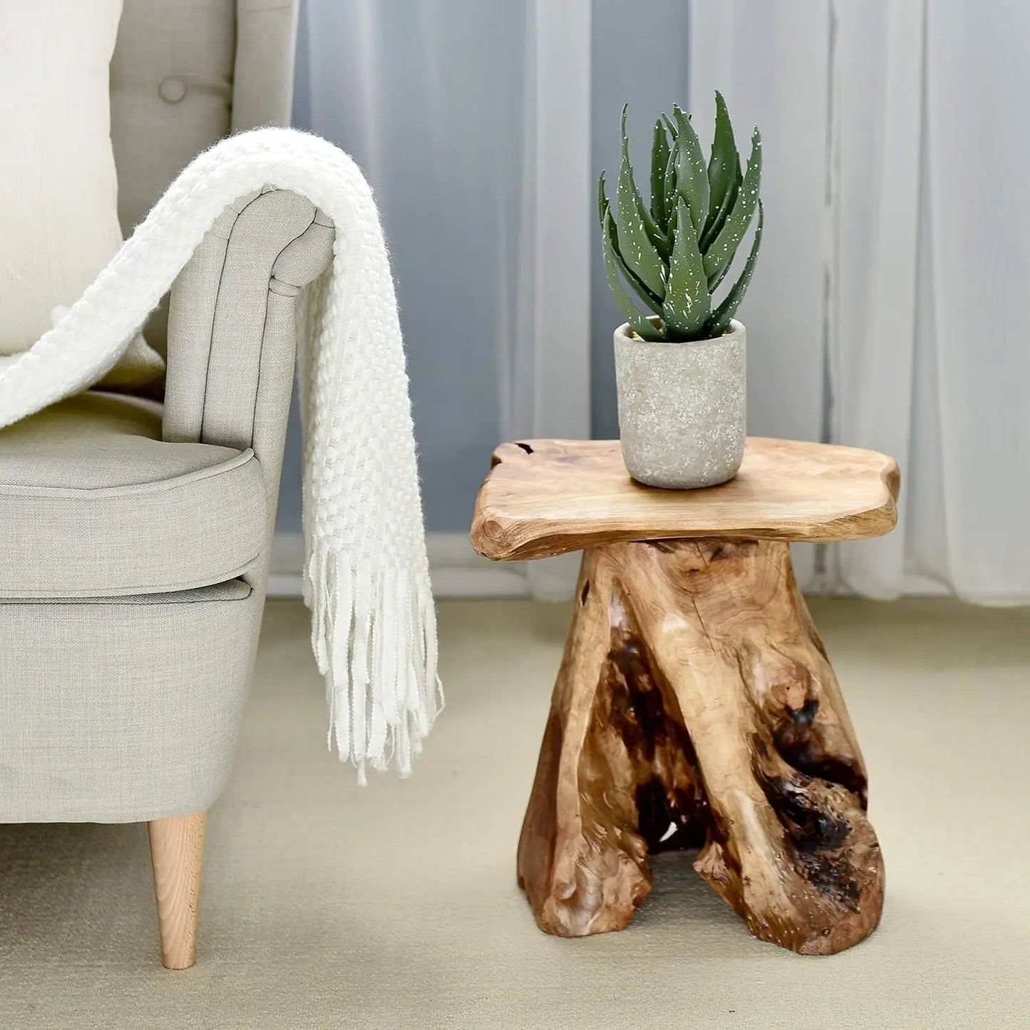Natural Cedar End Table With Live Edge Plant Stand Nightstand