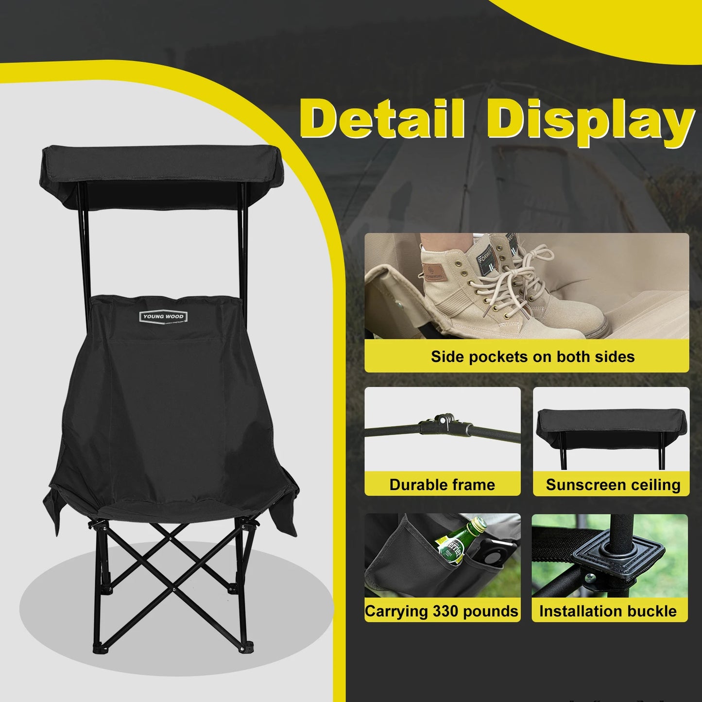 GERC Portable Camping Chair With Shade Canopy Foldable And Lightweight