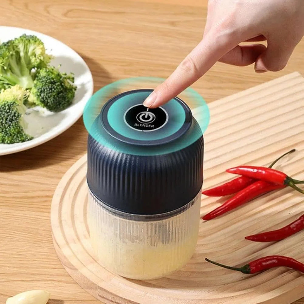 Food Crusher Portable Rechargeable Electric Garlic 6 Stainless Steel Blades Chopper for Garlic Onion Ginger Chili And Fruit Blue 4-Blade